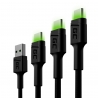 Set 3x Câble USB-C Type C 30cm, 1,2m, 2m Green Cell PowerStream Charge rapide, Quick Charge 3.0