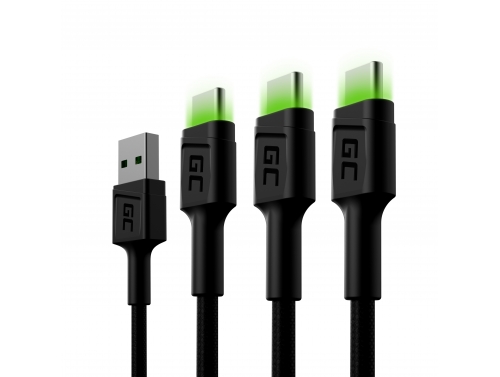 Set 3x Câble USB-C Type C 1,2m Green Cell PowerStream Charge rapide, Ultra Charge, Quick Charge 3.0