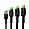 Set 3x Câble USB-C Type C 2m Green Cell PowerStream Charge rapide, Ultra Charge, Quick Charge 3.0