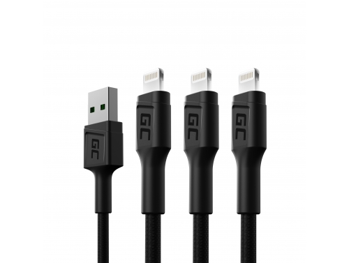 Set 3x Câble Lightning Type C 1,2m Green Cell PowerStream Charge rapide pour Apple iPhone