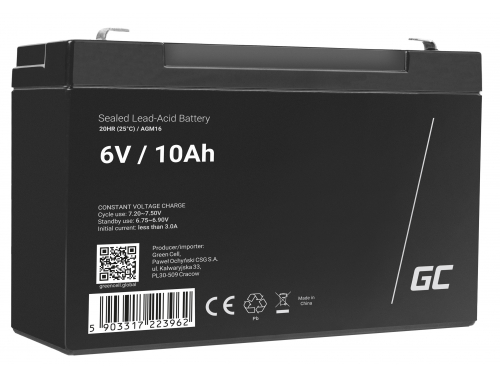 Green Cell® Batterie AGM 6V 10Ah accumulateur au Gel Jouets Installations d'alarme Véhicules pour enfants