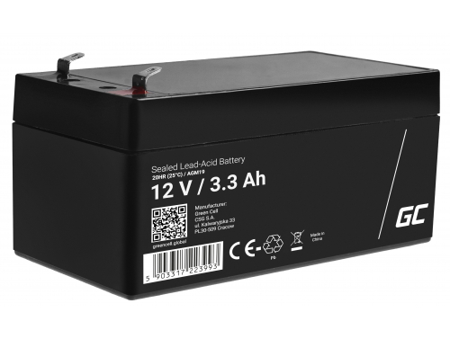 Green Cell® Batterie AGM 12V 3.3Ah accumulateur au Gel Jouets Installations d'alarme Véhicules pour enfants