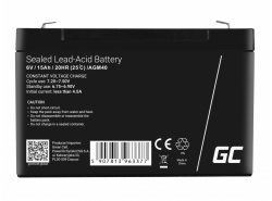AGM Batería Gel Plomb 6V 15Ah Sans entretien Green Cell pour l'alarme et l'éclairage