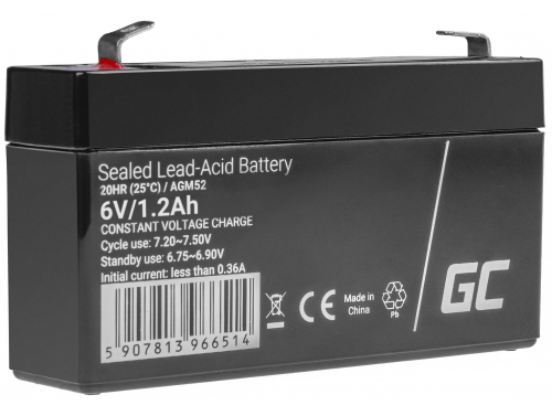 Green Cell® Batterie AGM 6V 1.2 accumulateur au Gel Jouets Installations d'alarme Véhicules pour enfants