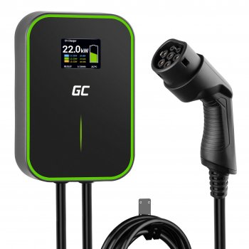 Green Cell Wallbox 22kW avec Câble Type 2 6m GC PowerBox Chargeur pour Tesla Model 3/S/X/Y, i3, ID.3, E-Tron, EV6, e-208, ZOE