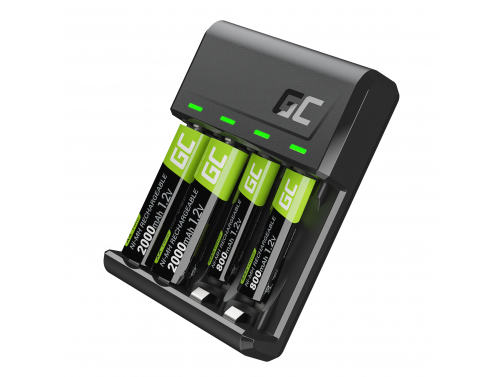 Set Green Cell GC VitalCharger chargeur et piles NiMH 2x AA 2000mAh 2x AAA 800mAh