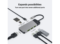 Station d’accueil HUB Green Cell USB-C 7 en 1 (USB-C, USB 3.0, 2xUSB 2.0, HDMI 4K, microSD, SD) avec PD et Samsung DeX