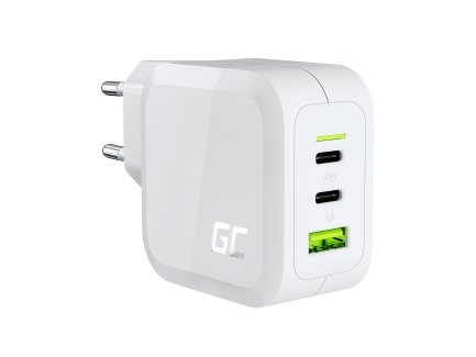 Chargeur blanc GC PowerGaN 65W 2x USB-C/PD, 1x USB-A QC 3.0
