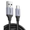 Câble USB vers USB-C UGREEN 300 cm, Charge rapide Quick Charge 3.0, Grande durabilité, Noir et argenté.
