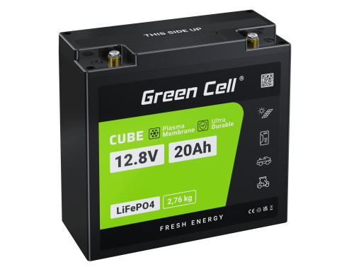 Green Cell LiFePO4 batterie 12.8V 20Ah 256Wh LFP Lithium 12V BMS pour Fauteuil roulant Jouets Transpalette Yacht Scooter