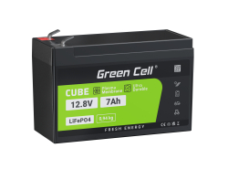 Green Cell LiFePO4 batterie 12.8V 7Ah 89.6Wh LFP lithium 12V pour USV UPS SAI alarme jouet CCTV Télécom Médecine Réadaptation