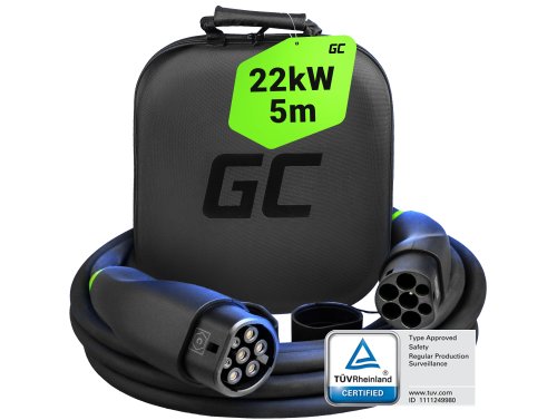 GC Snap Type 2 EV Câble 11kW / 22kW 5m pour Tesla Model 3 S X Y, Peugeot e-208, Renault Megane E-Tech, ZOE, Fiat 500e, Kia EV6