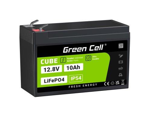 Green Cell CUBE LiFePO4 Batterie 10Ah 12.8V 128Wh LFP Batterie au lithium 12V pour UPS, Secours Alimentation, Scooters, Quad