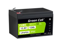 Green Cell CUBE LiFePO4 Batterie 12Ah 12.8V 153,6Wh LFP Batterie au lithium 12V pour Fauteuils roulants, Jouets, Scooters