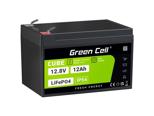 Green Cell CUBE LiFePO4 Batterie 12Ah 12.8V 153,6Wh LFP Batterie au lithium 12V pour Fauteuils roulants, Jouets, Scooters