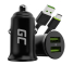 Green Cell Chargeur de Voiture USB PowerRide Nano36, 2x USB-A, 36W Ultra Charge Rapide + LED Câble USB-C 120cm