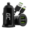 Green Cell Chargeur de Voiture USB PowerRide Nano36, 2x USB-A, 36W Ultra Charge Rapide + LED Câble USB-C 120cm