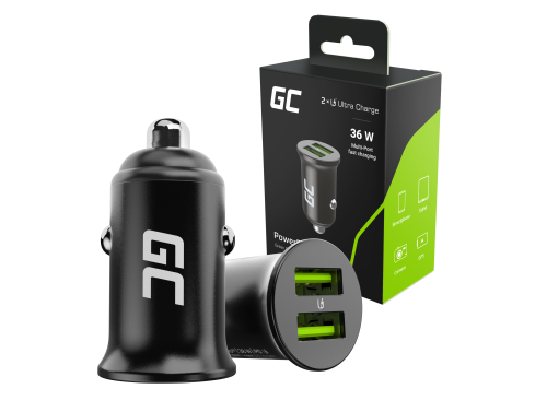 Green Cell Chargeur de Voiture USB PowerRide Nano36, 2x USB-A, 36W Ultra Charge Rapide, 12V/24V Allume Cigare Chargeur