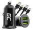Green Cell Chargeur de Voiture USB PowerRide Nano36, 2x USB-A, 36W Ultra Charge Rapide + 2x LED Câble USB-C 120cm