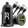 Green Cell Chargeur de Voiture USB PowerRide Nano36, 2x USB-A, 36W Ultra Charge Rapide + 2x LED Câble USB-C 120cm