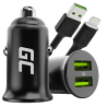 Green Cell Chargeur de Voiture USB PowerRide Nano36, 2x USB-A, 36W Ultra Charge Rapide + LED Câble Lightning 120cm