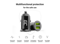 Green Cell Chargeur de Voiture USB PowerRide Nano36, 2x USB-A, 36W Ultra Charge Rapide + LED Câble Lightning 120cm