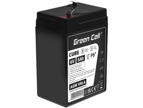 Green Cell CUBE AGM IP54 Batterie 6V 5Ah VRLA pour Jouets Installations d'alarme Véhicules pour enfants