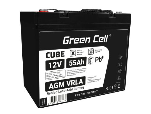 Green Cell CUBE AGM IP54 Batterie 12V 55Ah VRLA pour tondeuse scooter bateau de pêche Tracteur à gazon