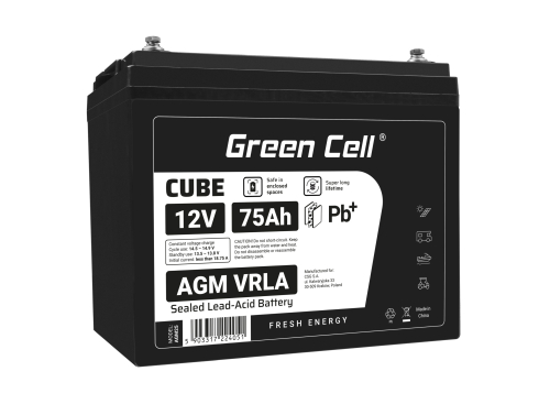 Green Cell CUBE AGM IP54 Batterie 12V 75Ah VRLA pour Photovoltaïque Caravane Energie Solaire