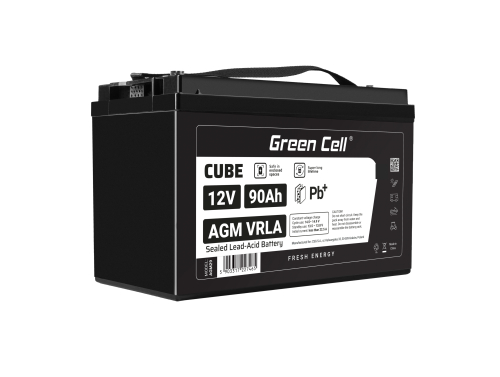 Green Cell CUBE AGM IP54 Batterie 12V 90Ah VRLA pour tondeuse scooter bateau de pêche Tracteur à gazon