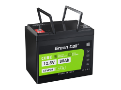 Batterie lithium-fer-phosphate LiFePO4 Green Cell 12V 12.8V 80Ah pour panneaux solaires, camping-cars et bateaux