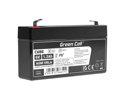 Green Cell® Batterie AGM 6V 1.2 accumulateur au Gel Jouets Installations d'alarme Véhicules pour enfants