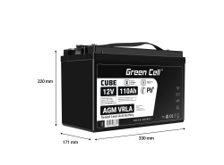 GreenCell® Batterie AGM 12V 110Ah accumulateur pour Photovoltaïque Caravane Energie Solaire