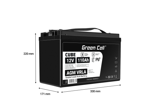 GreenCell® Batterie AGM 12V 110Ah accumulateur pour Photovoltaïque Caravane Energie Solaire