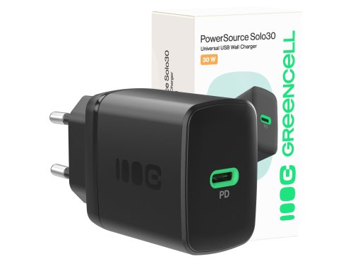 Greencell PowerSource Solo30 Chargeur USB C Noire Charge rapide 30W USB-C Power Delivery