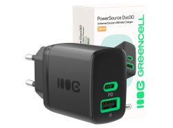 Greencell PowerSource Duo30 Chargeur USB/USB-C Noire Charge rapide 30W Power Delivery