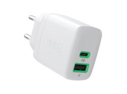 Greencell PowerSource Duo30 Chargeur USB/USB-C Blanc Charge rapide 30W Power Delivery