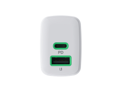 Greencell PowerSource Duo30 Chargeur USB/USB-C Blanc Charge rapide 30W Power Delivery