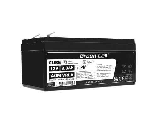 Green Cell® Batterie AGM 12V 3.3Ah accumulateur au Gel Jouets Installations d'alarme Véhicules pour enfants