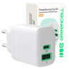 Greencell PowerSource Duo30 Chargeur USB/USB-C Blanc Charge rapide 30W Power Delivery