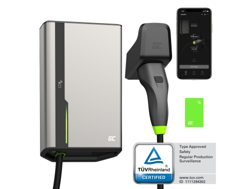 Greencell HabuDen Wallbox 11kW 22kW 32A 7,5m NFC Câble Type 2 Station de Recharge pour Voitures Électriques GC App BT WiFi