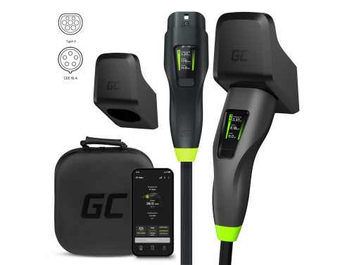 Green Cell GC Habu Chargeur Mobile EV 11kW 7m Type 2 CEE 16A Wallbox avec App + Habu Holder - support câble charge EV