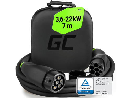 GC Snap Type 2 EV Câble 11kW 22kW 7m pour Tesla Model 3 S X Y, Kia EV6, Hyundai IONIQ 5, BMW i3, Ford Mach-E, Fiat 500e