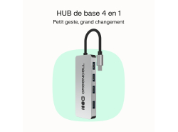 Adaptateur Basic HUB Greencell USB-C 4in1 (4×USB-A 3.0) – transfert rapide jusqu'à 5 Gb/s, boîtier en aluminium