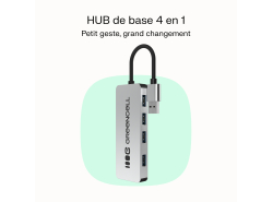 Adaptateur Basic HUB Greencell USB-A 4in1 (4×USB 3.0) – transfert rapide jusqu'à 5 Gb/s, boîtier en aluminium
