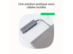 Adaptateur Basic HUB Greencell USB-A 4in1 (4×USB 3.0) – transfert rapide jusqu'à 5 Gb/s, boîtier en aluminium
