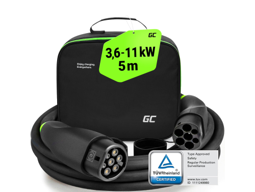 Green Cell Snap Type 2 EV Câble 11kW 5m pour Tesla Model 3 S X Y, Peugeot e-208, Renault Megane E-Tech, ZOE, Fiat 500e