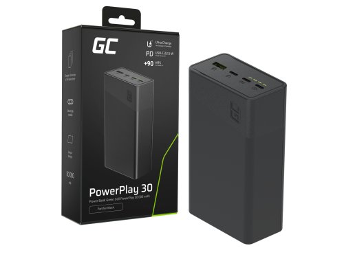 Greencell PowerPlay 30 - powerbank noir de 30 000mAh, 22,5W, 4 ports