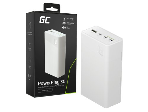 Greencell PowerPlay 30 - powerbank blanc de 30 000mAh, 22,5W, 4 ports