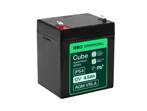 Greencell AGM VRLA 12V 4.5Ah accumulateur sans entretien pour caisse enregistreuse, jouets, caméras (90x70x106mm)